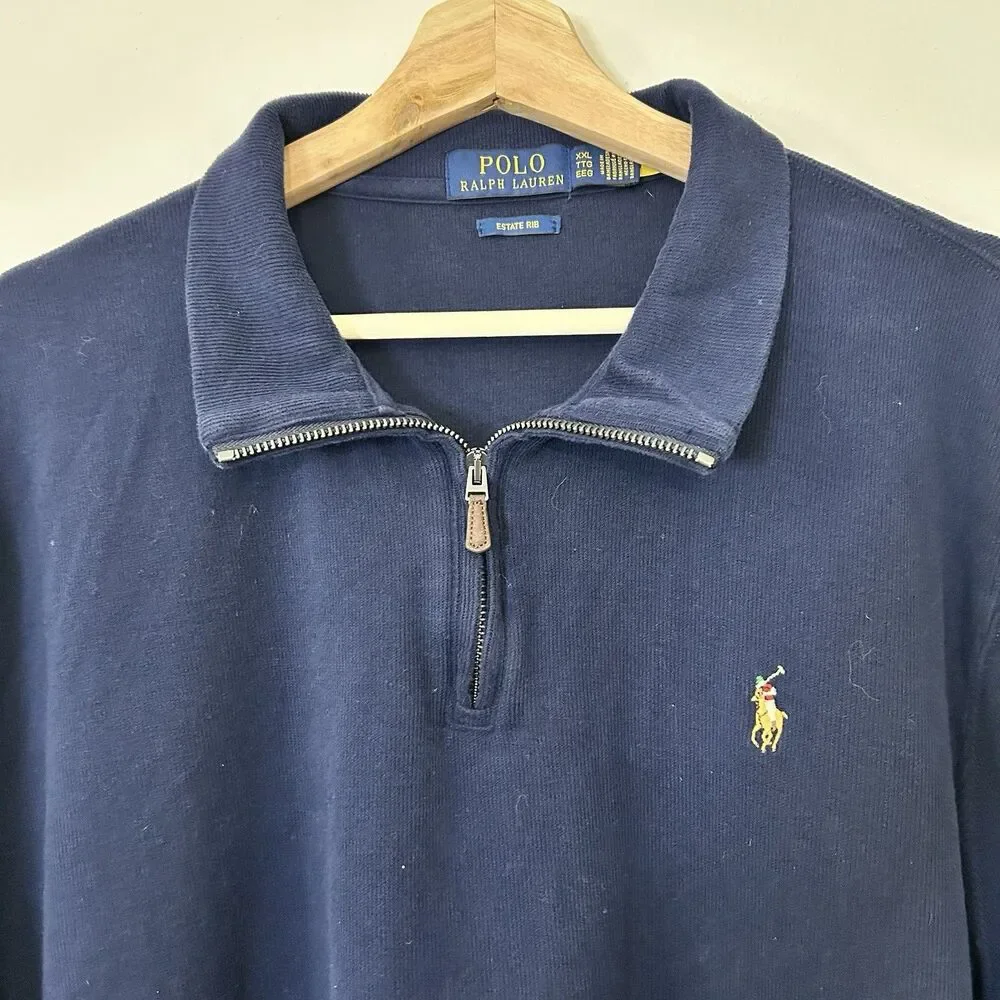 Polo Ralph Lauren Estate-Rib Quarter-Zip Pullover Size XXL in navy blue, Preppy